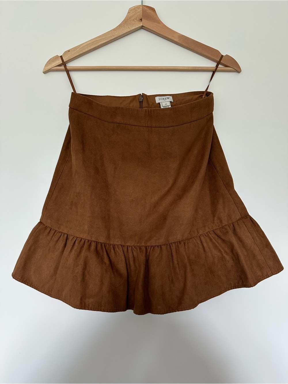 J. Crew Suede-Look Brown Ruffle Hem Mini Skirt